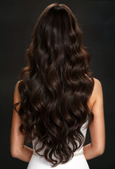 Obraz premium model with long wavy dark brown hairs