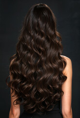 Naklejka premium model with long wavy dark brown hairs