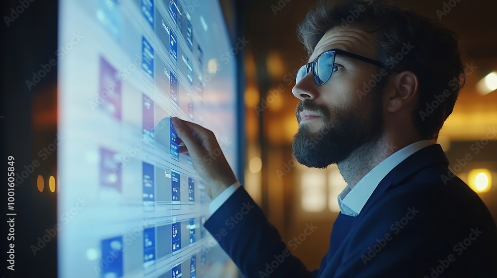 Poster Interactive KYC compliance interface with the user Business professional interacting with a Know Your Customer KYC compliance and security interface on digital screen Identity verifica : Generative AI