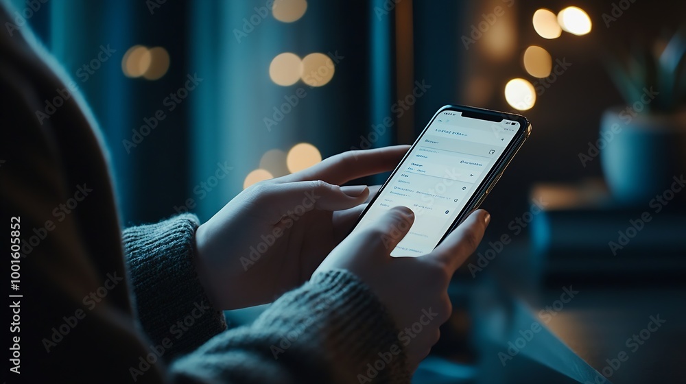 Leinwandbilder Email app on smartphone screen with business person reading messages from inbox with wireless internet access on mobile phone communication technology : Generative AI