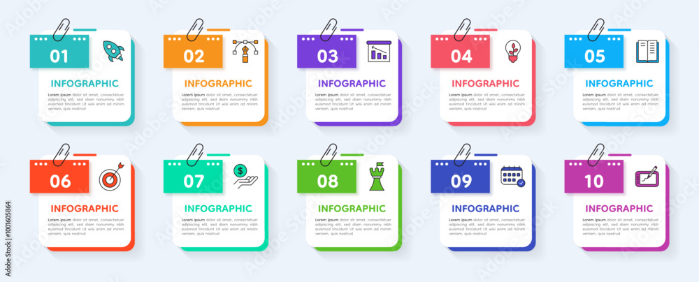 Fototapete Infograph design. Box for text. Graphic paper steps. Information note. Calendar with number. Timeline frame. Strategy presentation. Project process. Vector infographic layout elements set