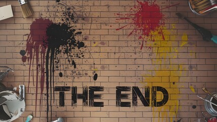 Grunge background featuring the text "The End" with paint splatters