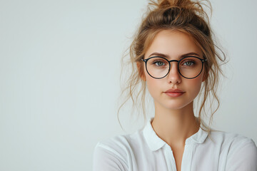 Fototapeta premium Business Woman Wearing Glasses On White Background