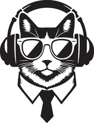 A Cute Cat Listening to Music with Headphones silhouette vector