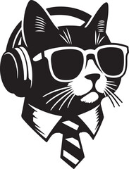 A Cute Cat Listening to Music with Headphones silhouette vector