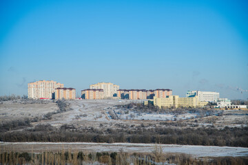 Sunny frosty morning in the city