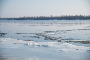 Ice drift on river