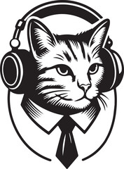 A Cute Cat Listening to Music with Headphones silhouette vector