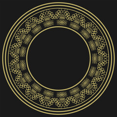 Round frame with vintage gold ornament on black background. Version 2. Vector illustration