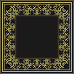 Square frame with vintage gold ornament on black background. Version 2. Vector illustration