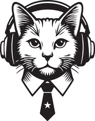 A Cute Cat Listening to Music with Headphones silhouette vector