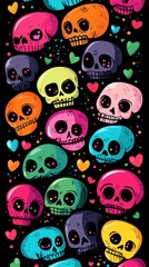 Cute skull cartoon vector illustration set for Halloween t shirt design concept