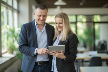 Obraz premium business partners are looking at a tablet