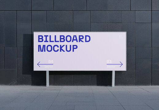 Billboard in front of Dark Building Mockup