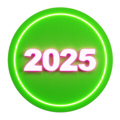 Futuristic 2025 new year design with neon glowing effect isolated on transparent background