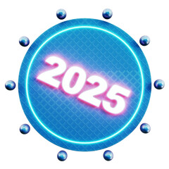 Futuristic 2025 new year design with neon glowing effect isolated on transparent background