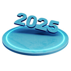 Futuristic 2025 new year design with neon glowing effect isolated on transparent background