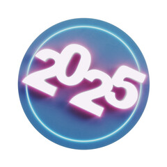 Futuristic 2025 new year design with neon glowing effect isolated on transparent background