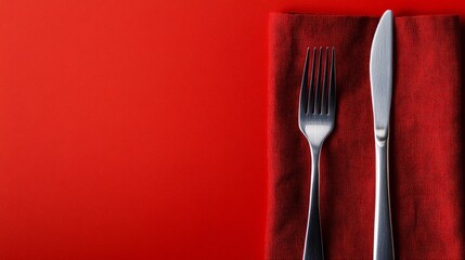 Cutlery Set on Red Background