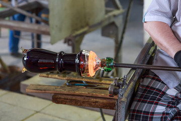 Closeup view of crystal glass making process.