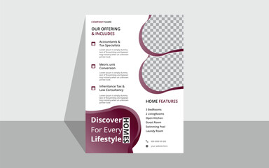 Creative modern Real estate flyer.a4 size design. Simple design, creative and clean flyer template. Horizontal mockup. Nice layout, For professional business.