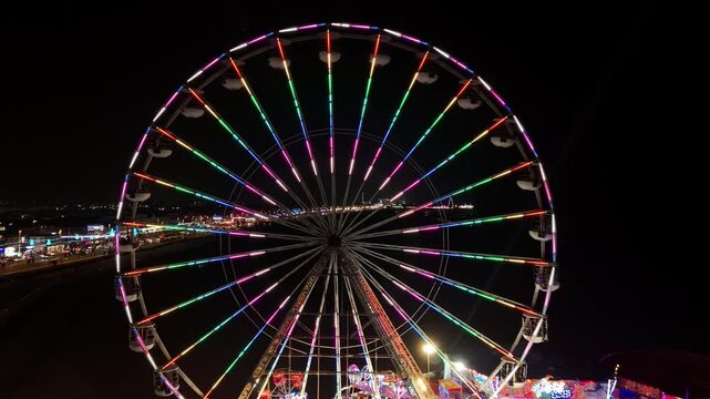 closeup of ferris wheel on Central Pier at night