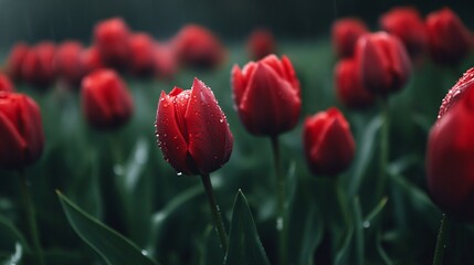 Fototapeta premium red tulips with water droplets