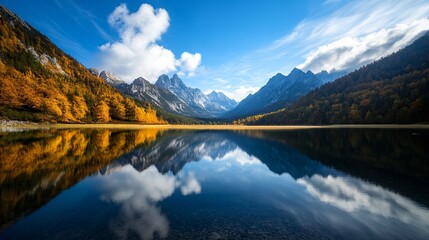 Obraz premium scenic mountain lake with autumn reflections