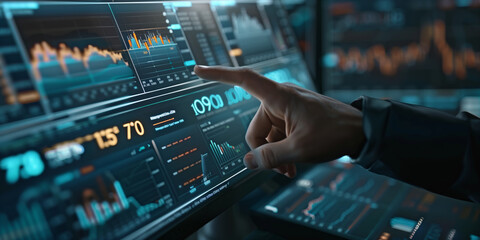 Naklejka premium Analyzing stock market data. Financial trade and crypto stock market exchange. Investor analyst analyzing chart data