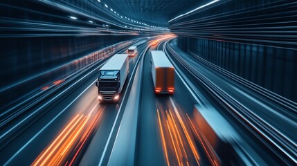 trucks driving at night on highway