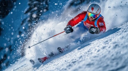 A dynamic action shot of a ski racer 