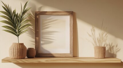 Frame mockup in beige interior background composition