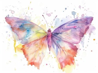 delicate watercolor butterfly gossamer wings soft pastel hues splashes of vibrant color white negative space fluid artistic style ethereal beauty