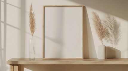 Frame mockup in beige interior background composition