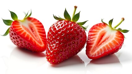 Ripe Strawberries with Red Flesh and Seeds in a Fresh Arrangement
