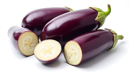 Purple Eggplants with Glossy Skin and White Flesh in a Fresh Display