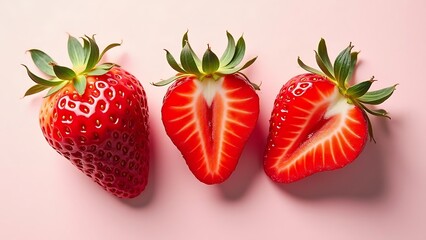 Ripe Strawberries with Red Flesh and Seeds in a Fresh Arrangement
