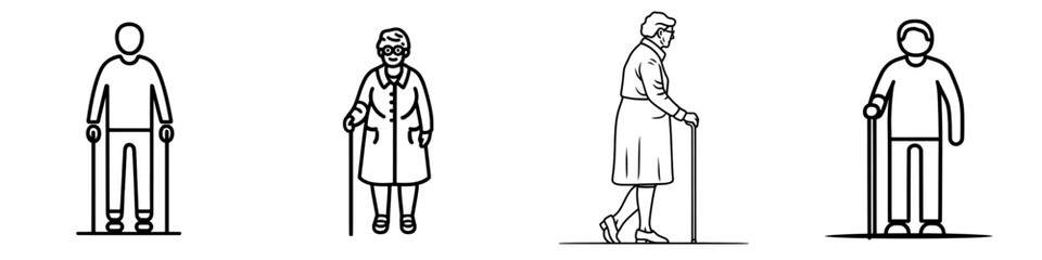 An illustration of a person using a cane to signify independence and movement.