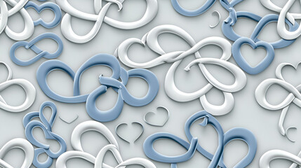 Seamless pattern of intertwined hearts and infinity symbols on a light background with copy space