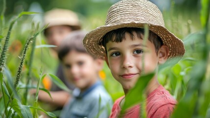 Children learning about farming on educational trip. Educational Farm Tour