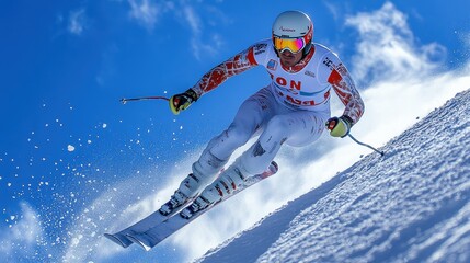 A dynamic action shot of a ski racer 