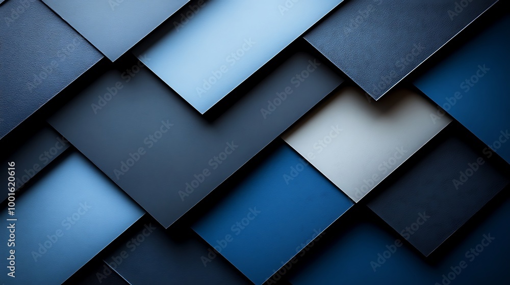Poster abstract geometric pattern with overlapping blue and grey squares.