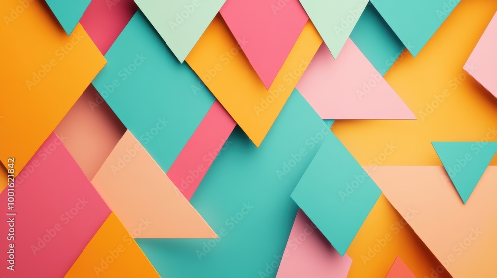 Poster vibrant abstract background featuring a kaleidoscope of overlapping triangles in various colors and 