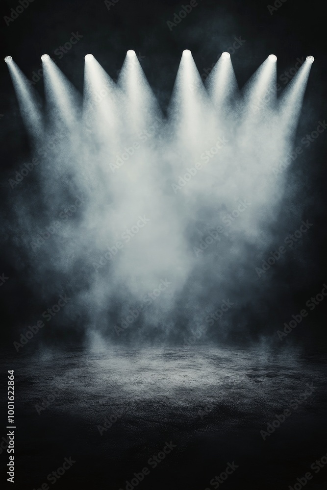 Poster dramatic stage lighting with fog creating an atmospheric backdrop for performances
