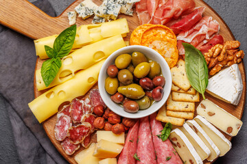 A selection of various cheeses and meats