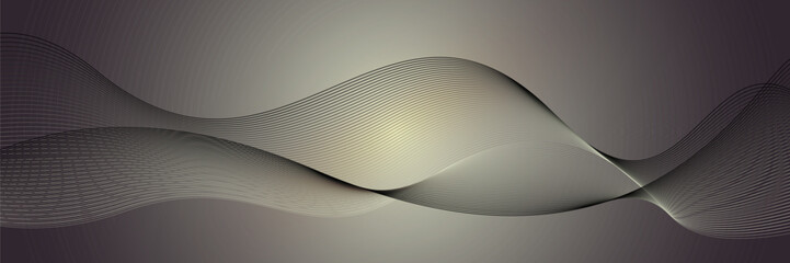 Naklejka premium Abstract wave background with a smooth gradient. Flowing lines in gray, beige, and subtle gold tones create a sleek, modern design. Perfect for technology, business, or creative project backgrounds.