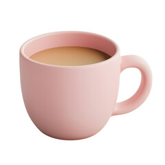3D pink coffee mug filled with a hot beverage, featuring a minimalist design. Ideal for coffee, tea, and kitchen-related graphic and digital illustrations. Isolated on transparent background, png.