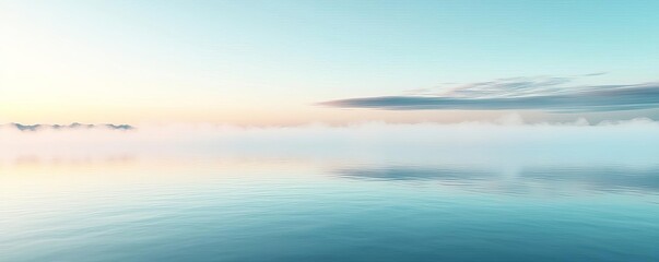 Obraz premium Dense fog drifting over a tranquil lake, reflections in water, 3D illustration