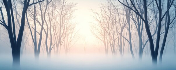 Fototapeta premium Dense forest landscape, fog drifting between branches, 3D illustration