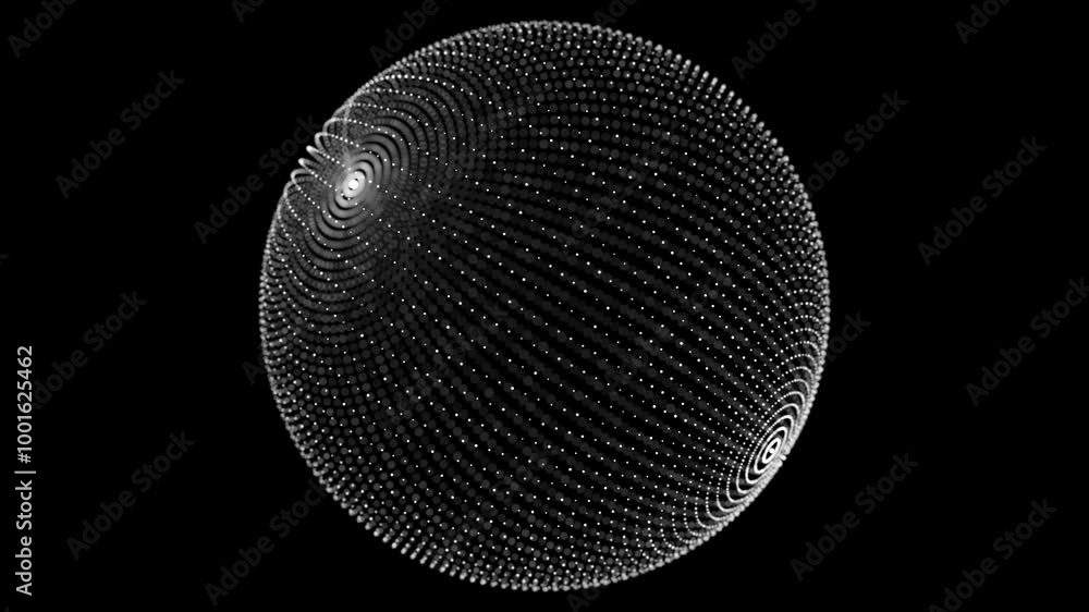 Poster animation of the rotation of a sphere consisting of particles. seamless loop animation